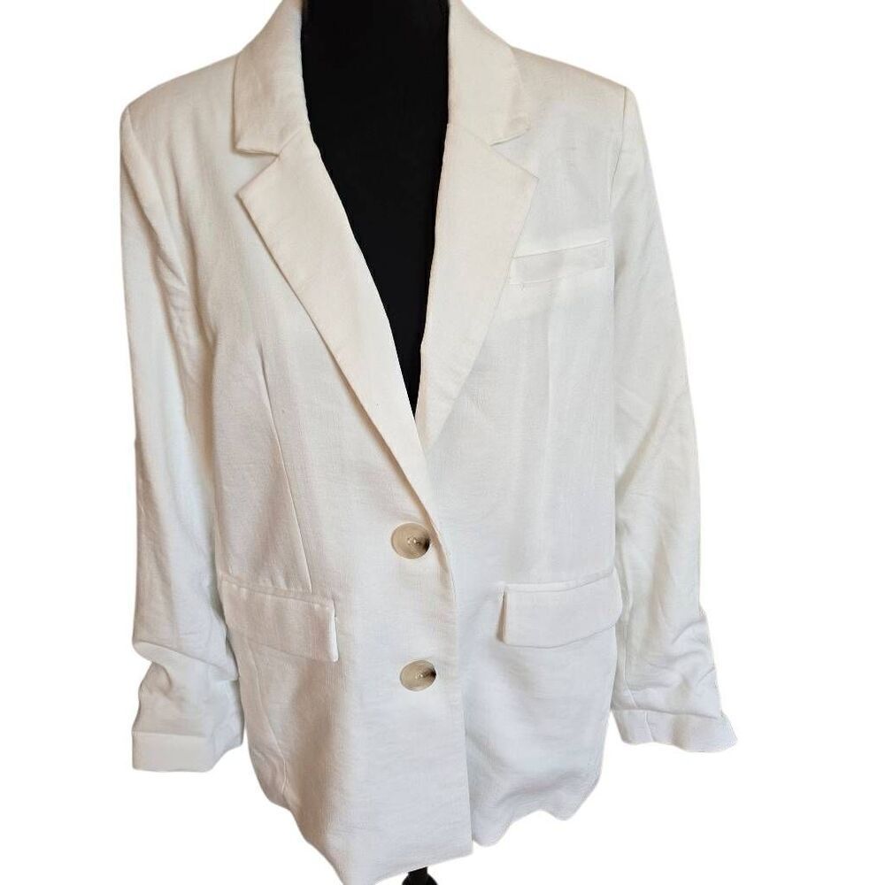 FRNCH Womens Lined Single Breasted Notch Lapel Blazer White Size Medium